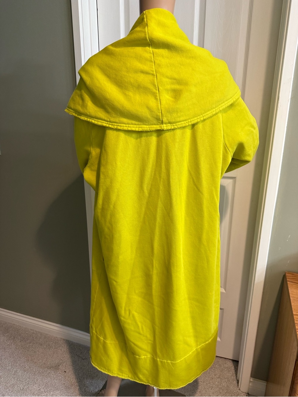 Bryn Walker Long Wrap Coat XL Chartreuse Shawl Collar Bamboo Organic Cotton - Picture 8 of 15